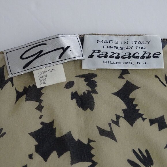 Vintage Panache Floral Black Tan Silk Wrap Top and Pocket Square Women Size 8 - Picture 7 of 13